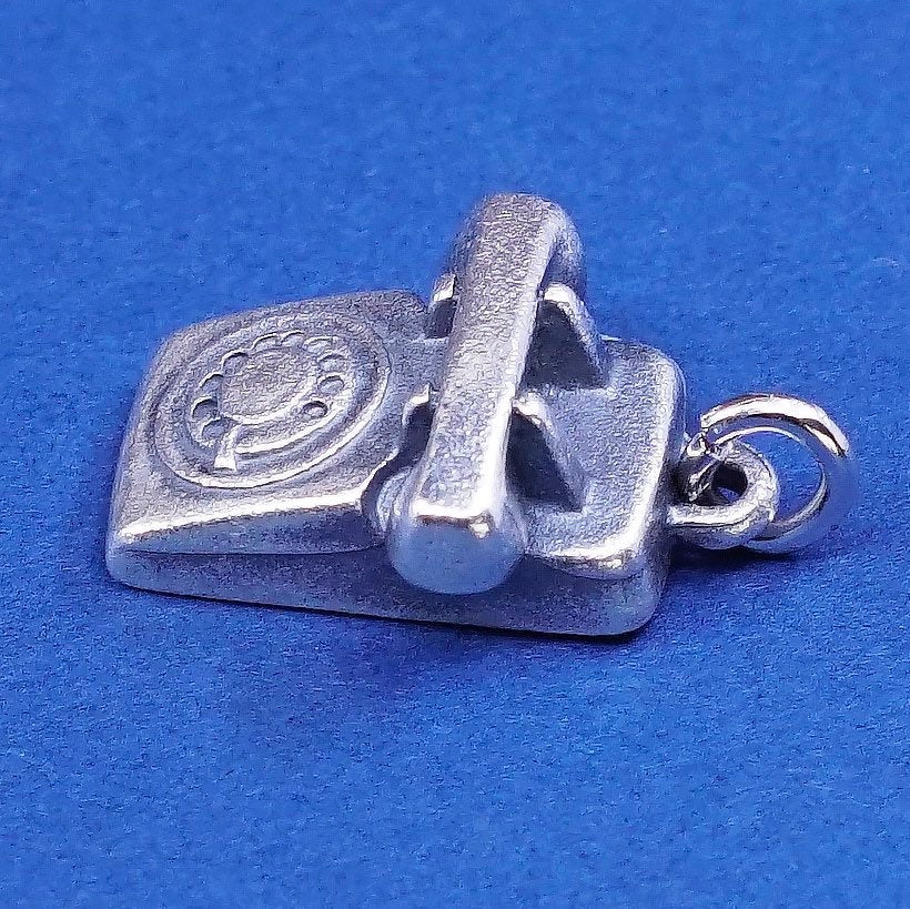 Sterling silver handmade old fashion line telephone, phone pendant, 925 charm
