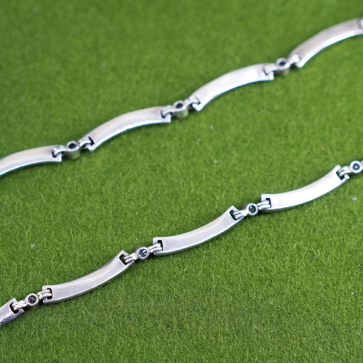 16”, Judith Jack sterling 925 silver necklace, bar chain with cz and marcasite