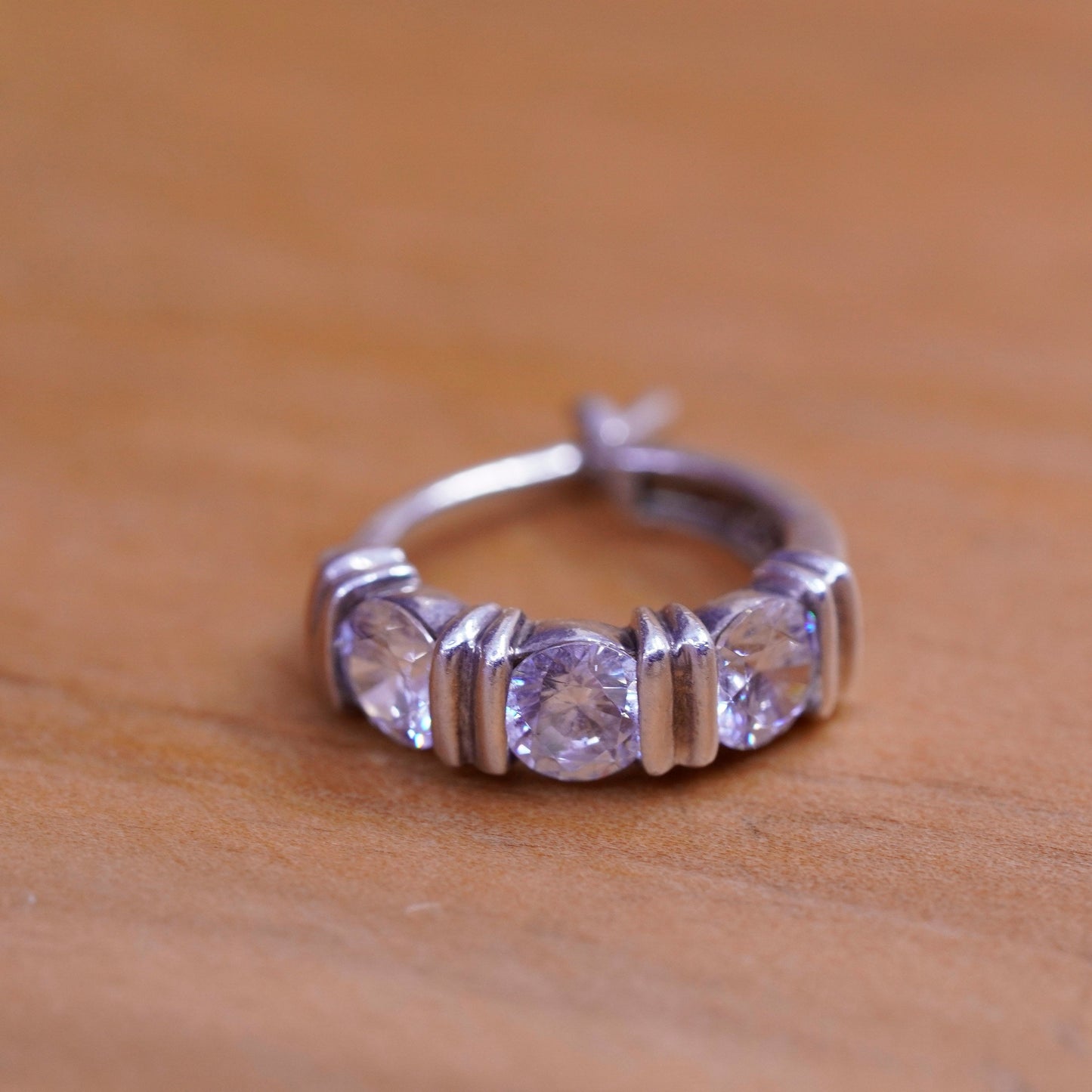 0.5”, vintage Sterling silver handmade earrings, 925 hoops with cluster Cz