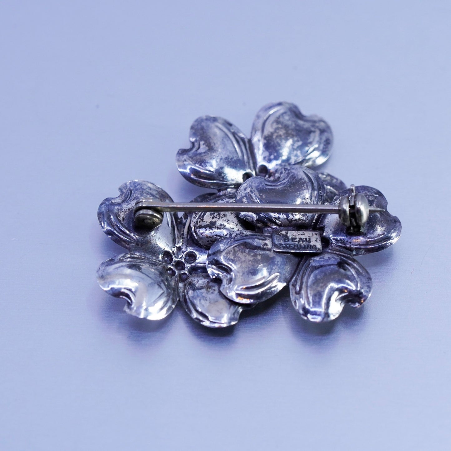 Vintage beau sterling silver handmade brooch, 925 dogwood flower pin