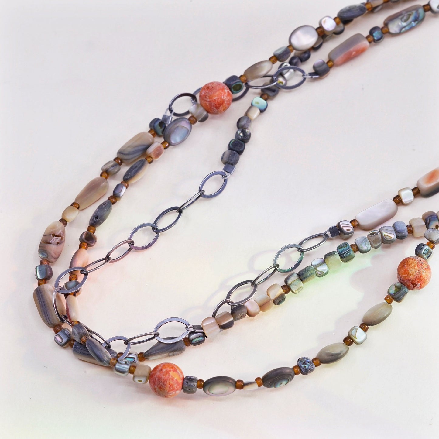 16”+2”, Silpada Sponge Coral Shell Bead Fiesta Sterling Silver Necklace N1563