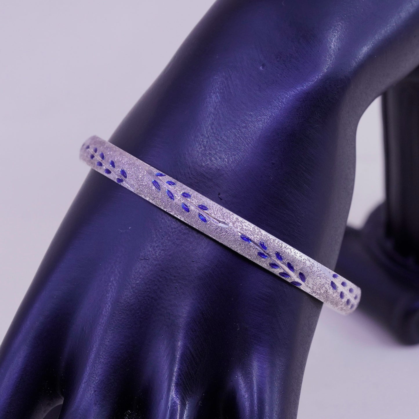 8”, Vintage sterling silver handmade bracelet, Matte enamel 925 hinged bangle