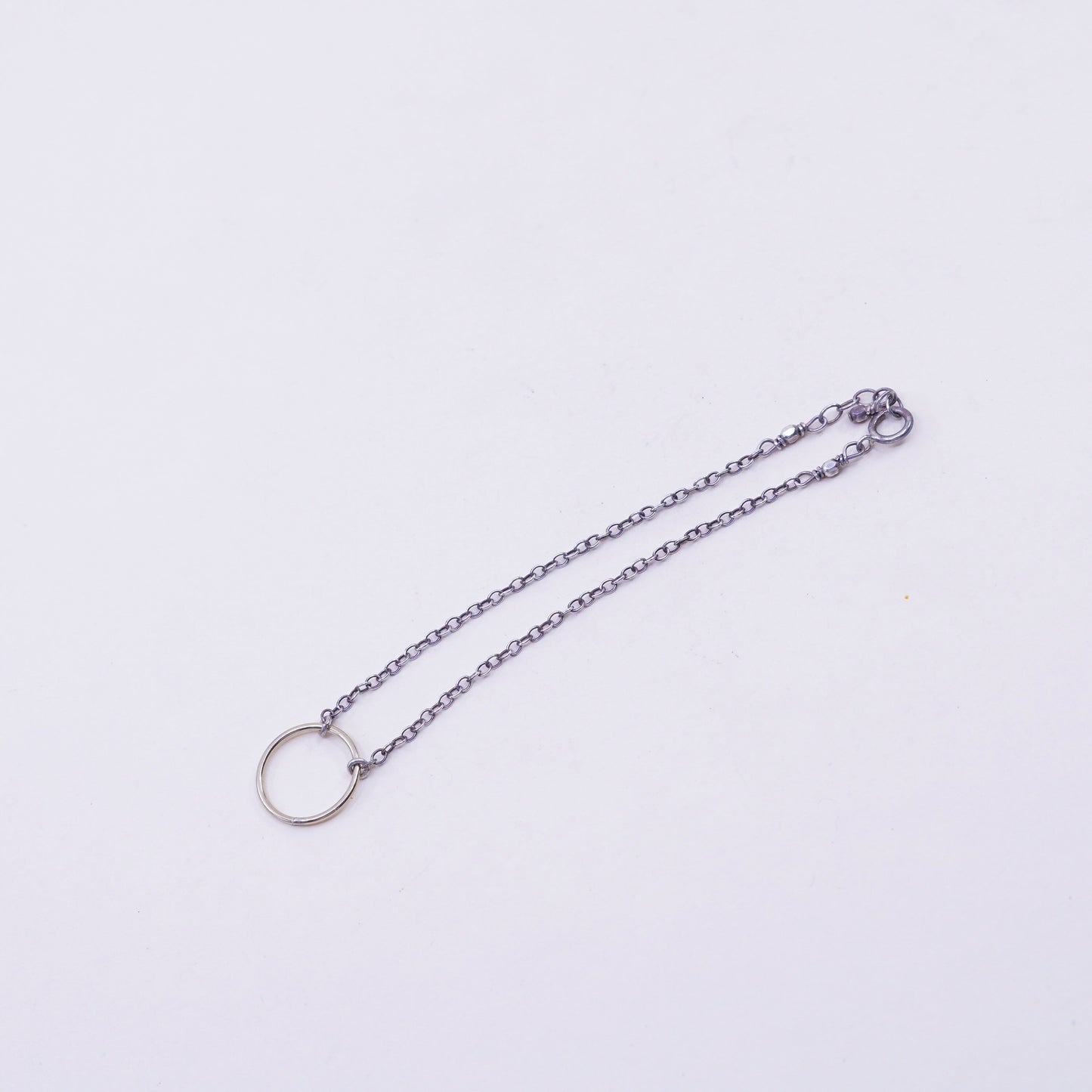 7.25”, Vintage sterling 925 silver circle chain bracelet with gold tone circle
