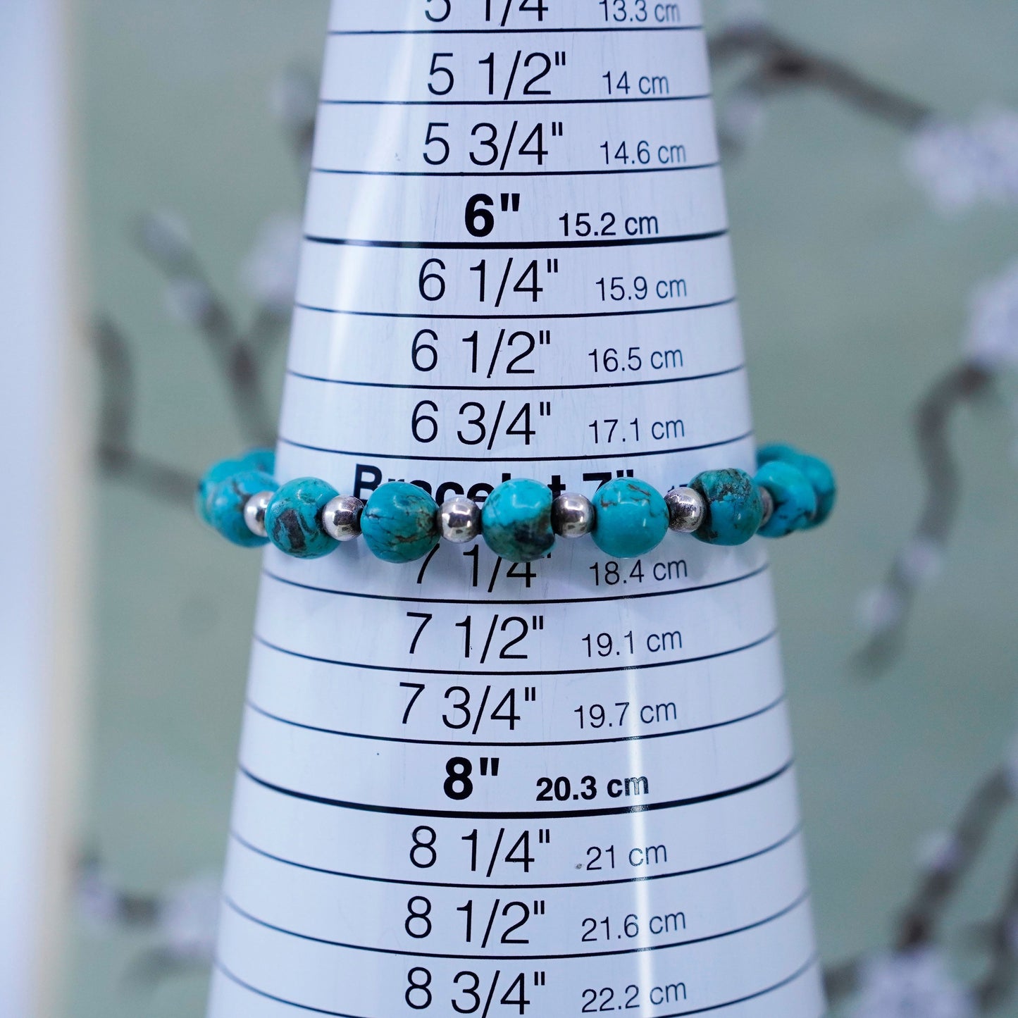 7+1”, southwestern Sterling 925 silver handmade bracelet with turquoise beads