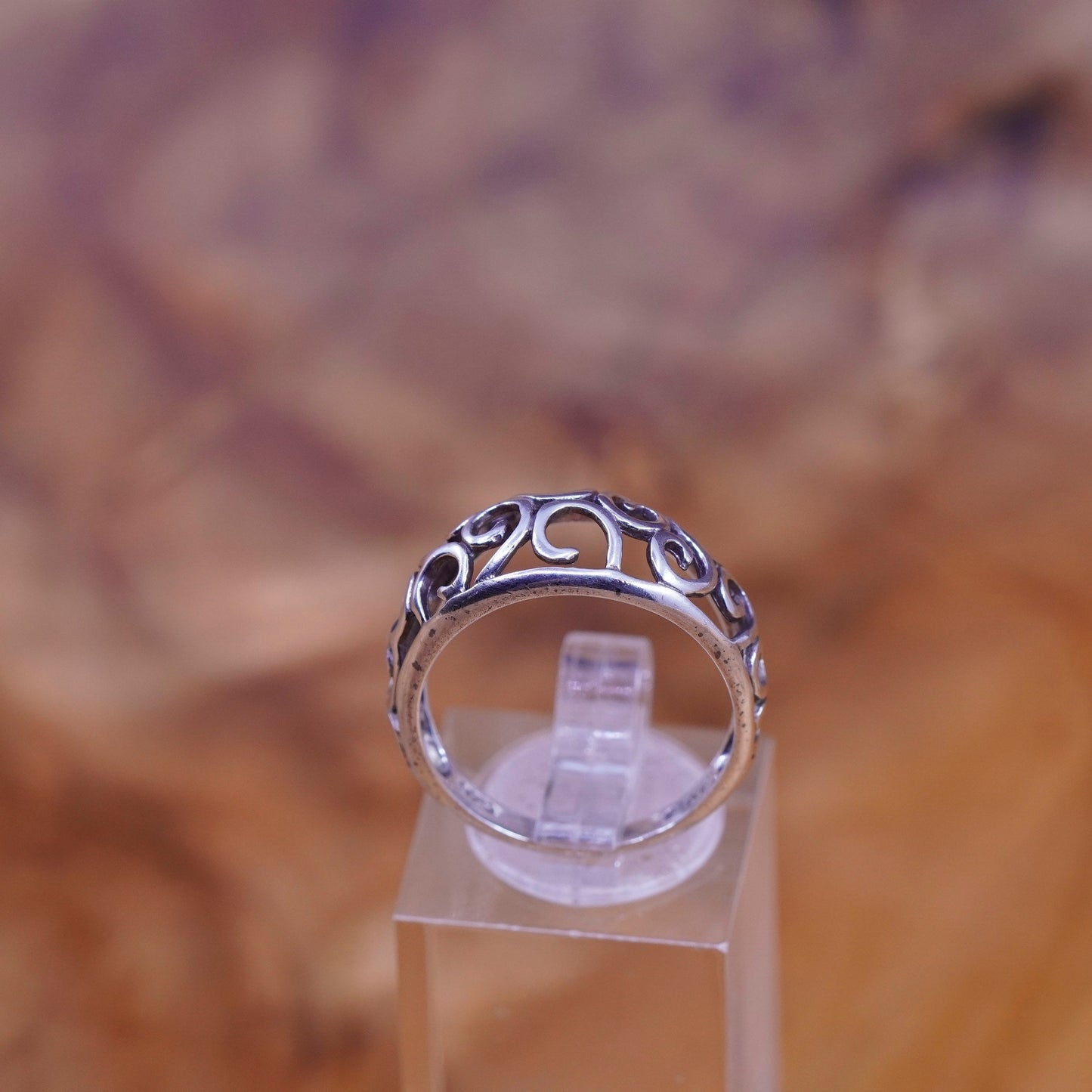 Size 8, Sterling silver handmade ring, southwestern, 925 filigree swirl band
