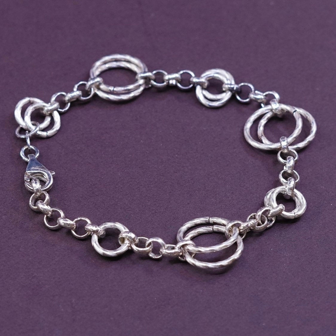7", Sterling silver handmade charm bracelet, italy 925 entwined circle chain