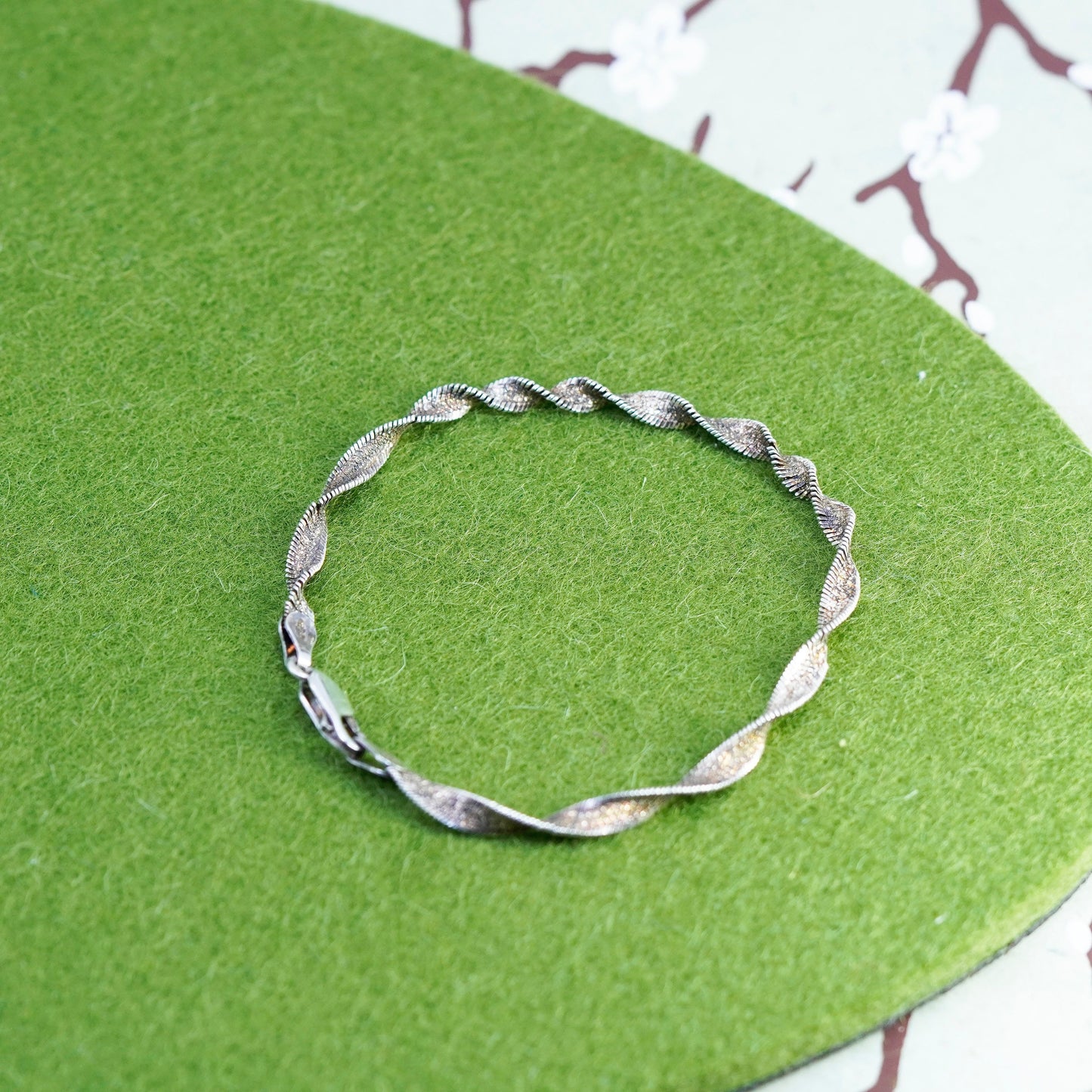 6.75”, vermeil gold sterling silver bracelet, 925 twisted herringbone chain