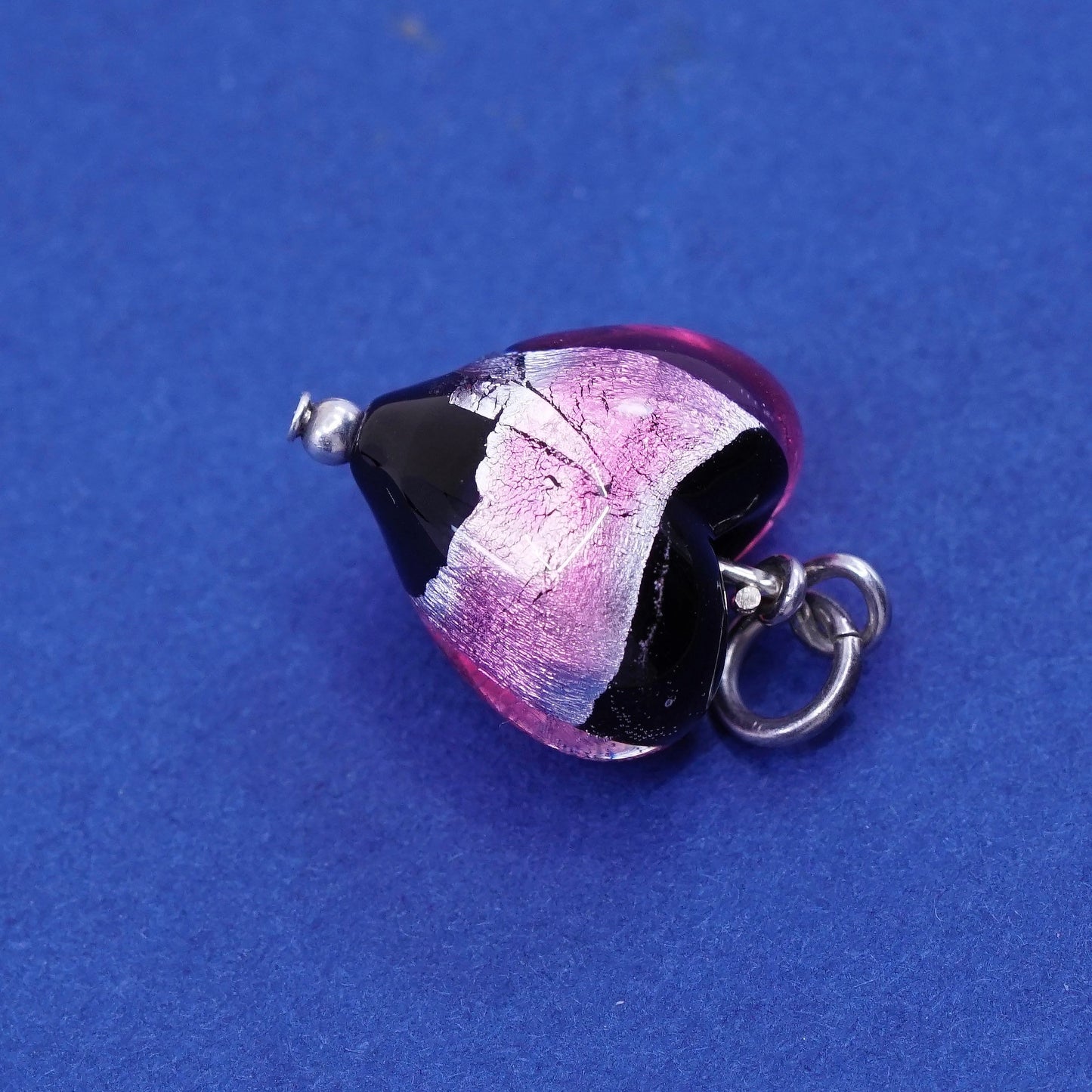 Vintage sterling silver handmade pendant, 925 with blue dichroic heart glass