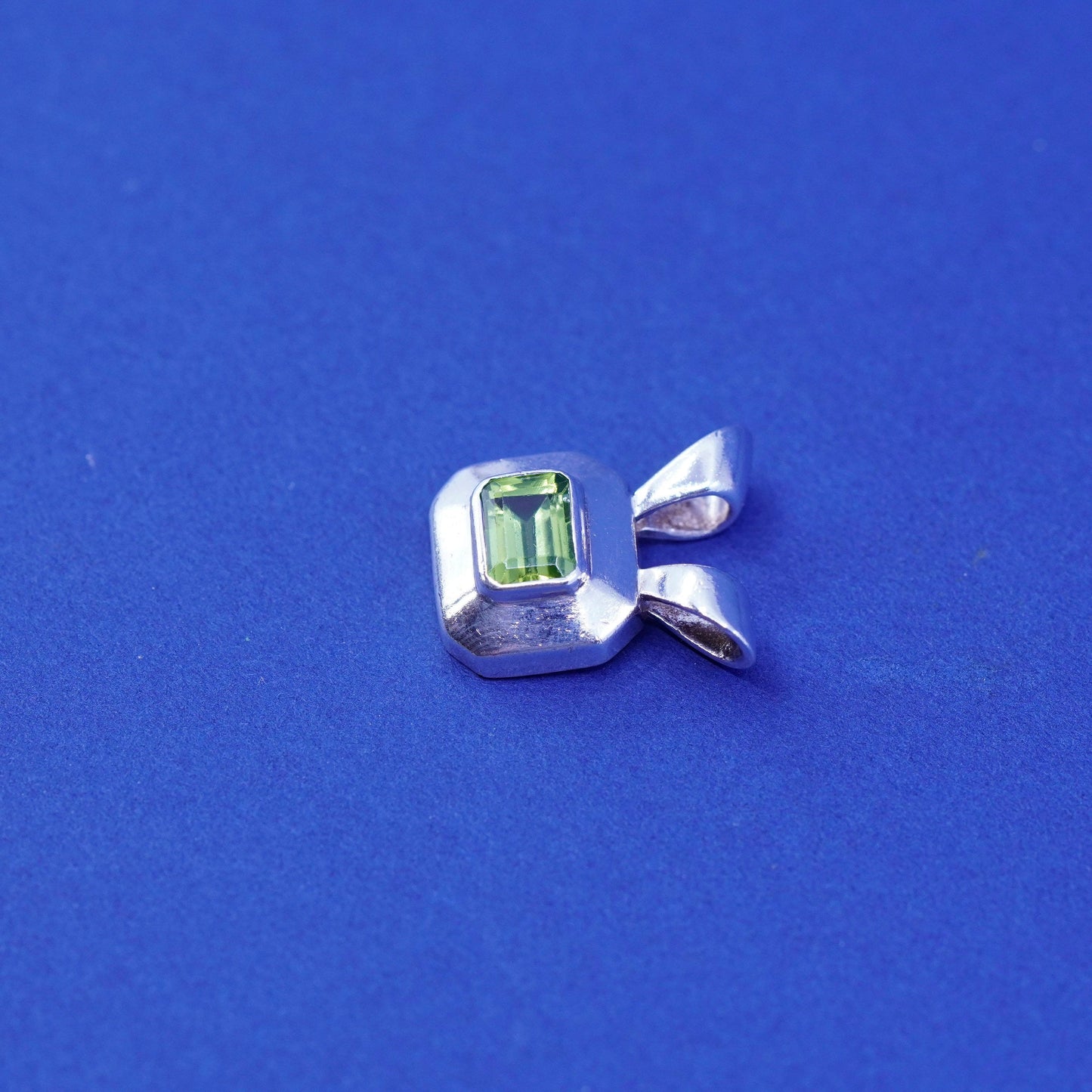 Vintage Sterling silver handmade pendant, 925 square with peridot