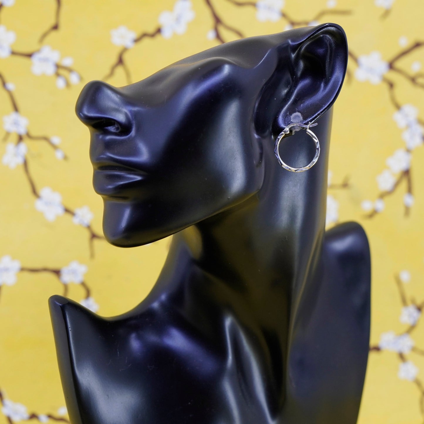 0.75”, Vintage Italy Sterling silver handmade earrings, 925 textured hoops