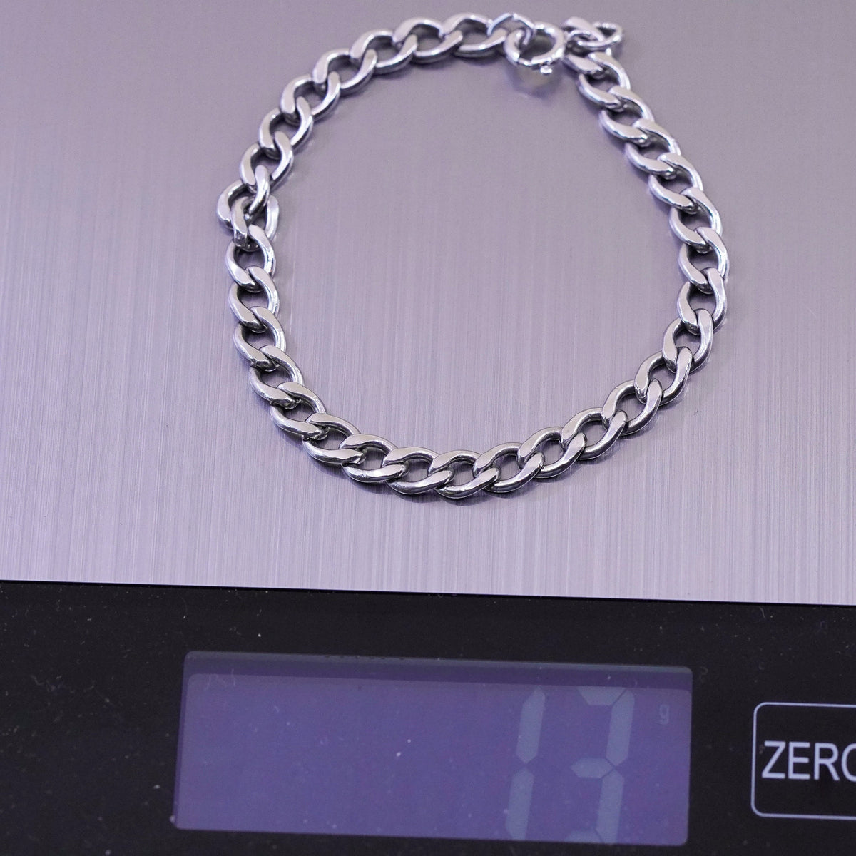 7”, Vintage milor sterling silver flatten curb bracelet, bold 925 men’s chain