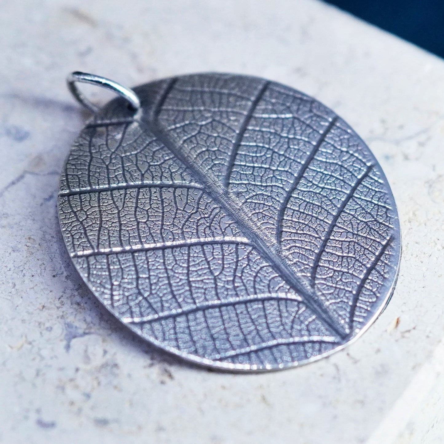 Vintage Sterling silver handmade pendant, 925 leaf tag