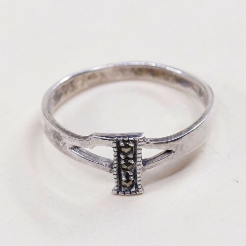 Size 6.5, Vtg Sterling Silver Handmade Ring, 925 Silver Band W/ Marcasite