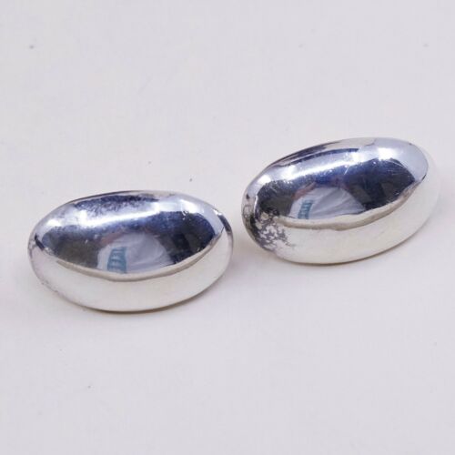 Vintage Simple Sterling 925 Silver Handmade High Polished Mexico Earrings