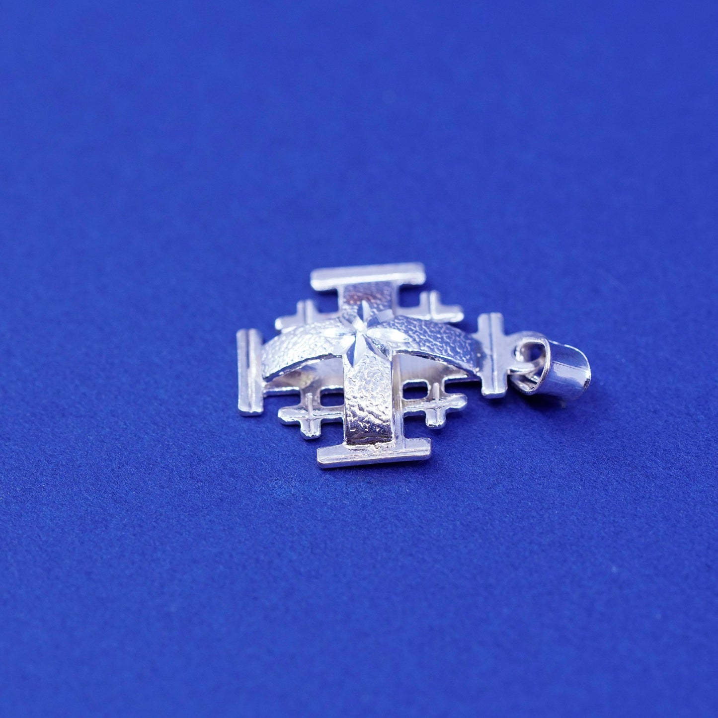 Vtg Jerusalem 925 Sterling Silver hamdmade Cross Pendant, charm
