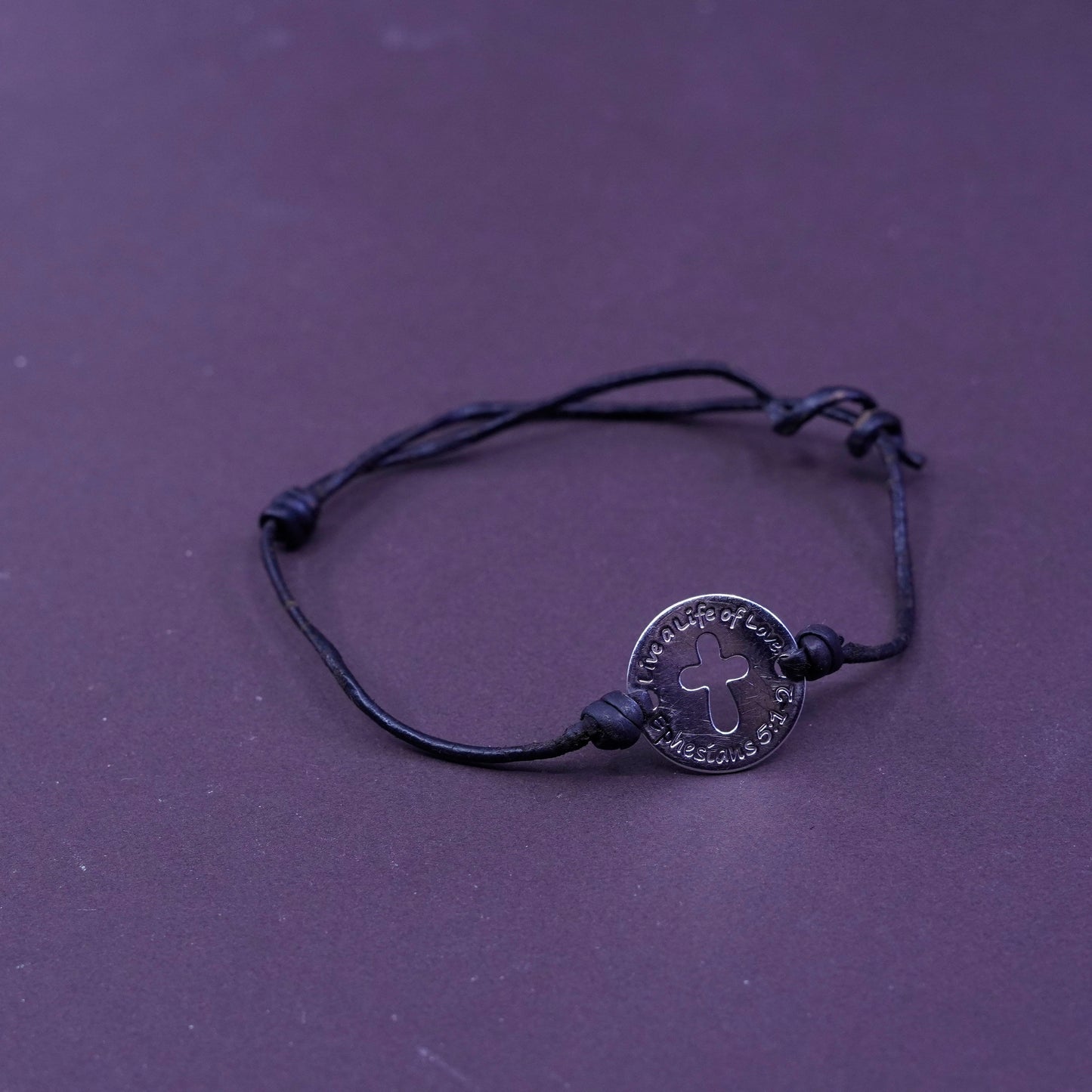8.75”, Sterling 925 silver with leather bracelet tag live a life of love