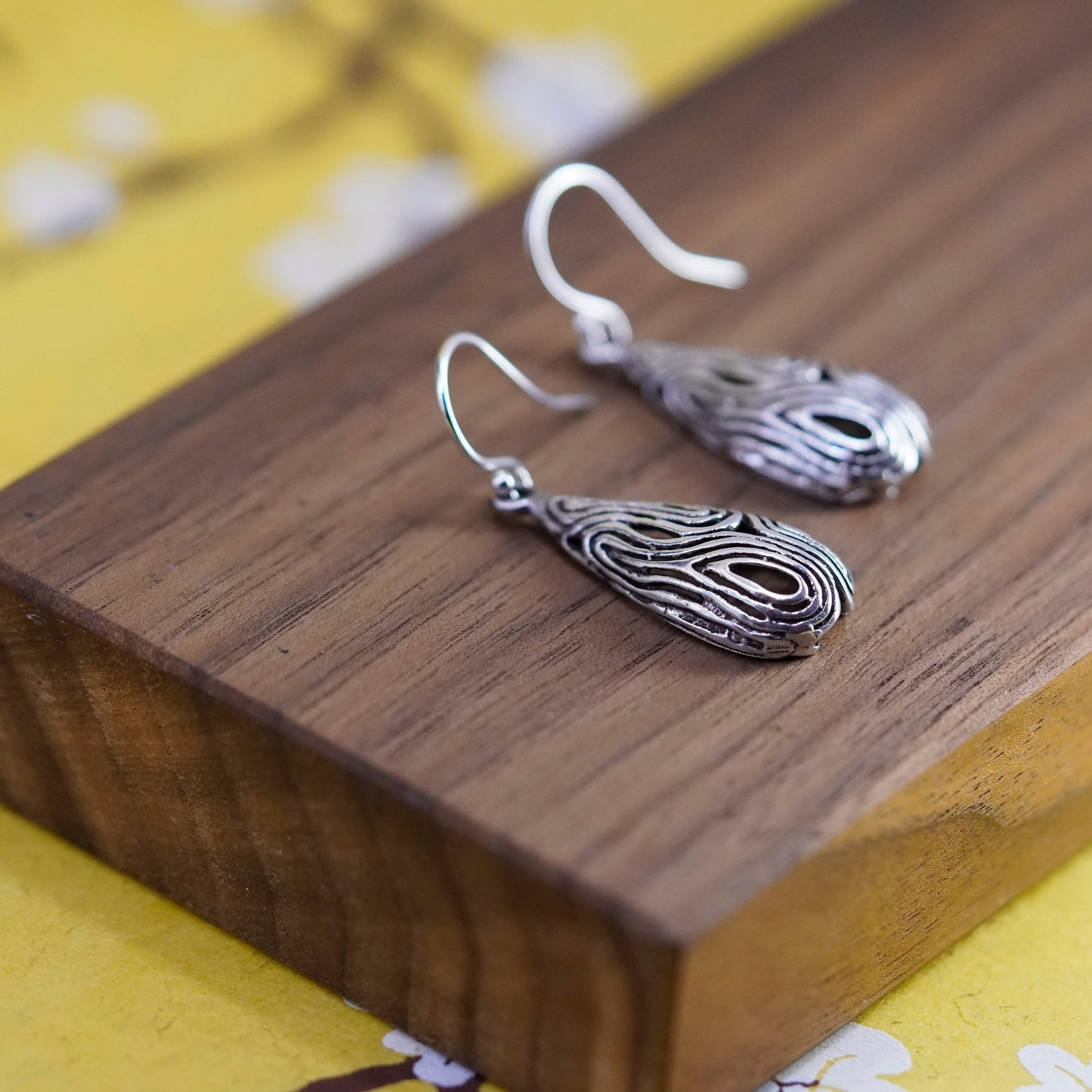 Vintage Sterling silver handmade earrings, 925 Filigree teardrop drops