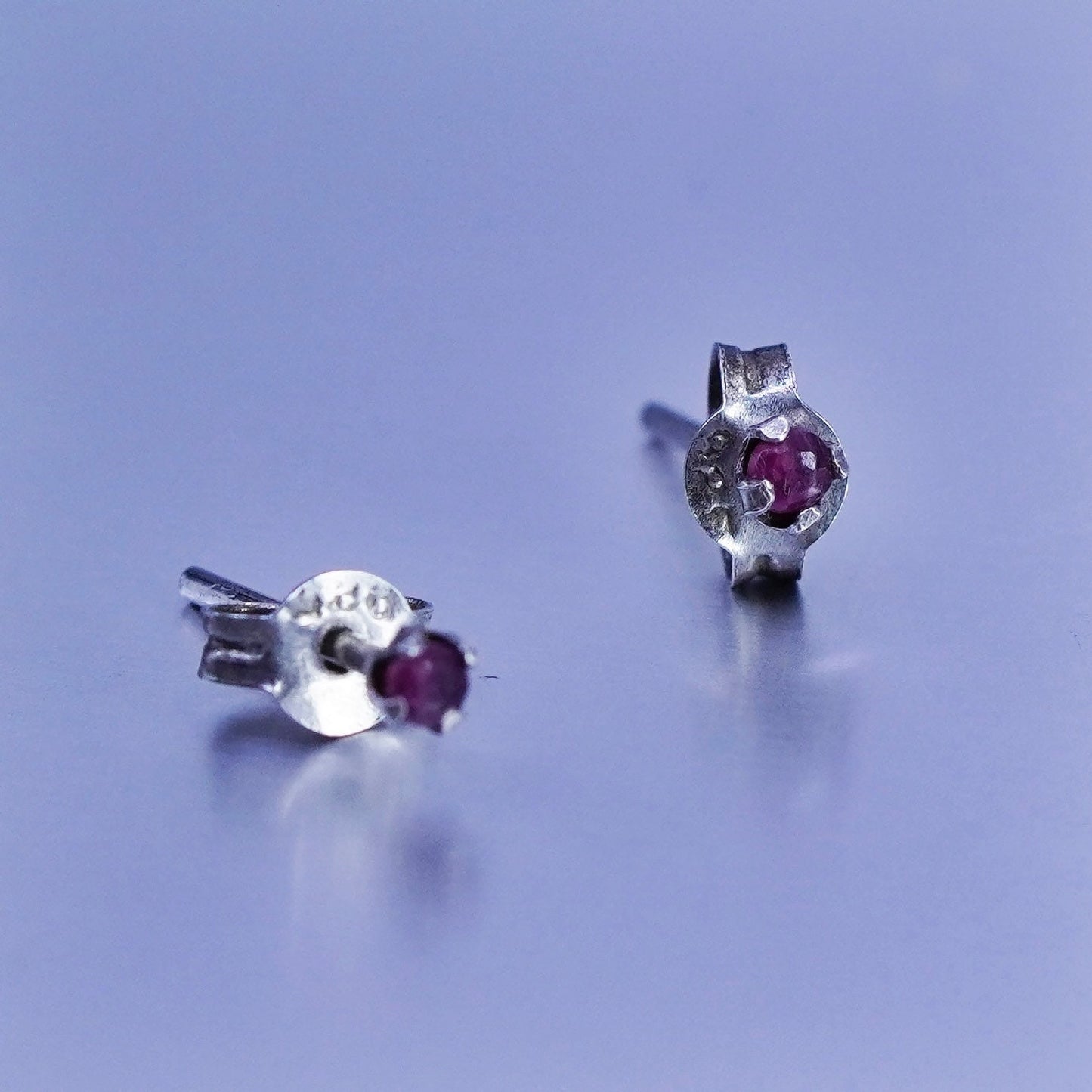 Vintage Sterling 925 silver earrings, studs with tiny ruby inlay