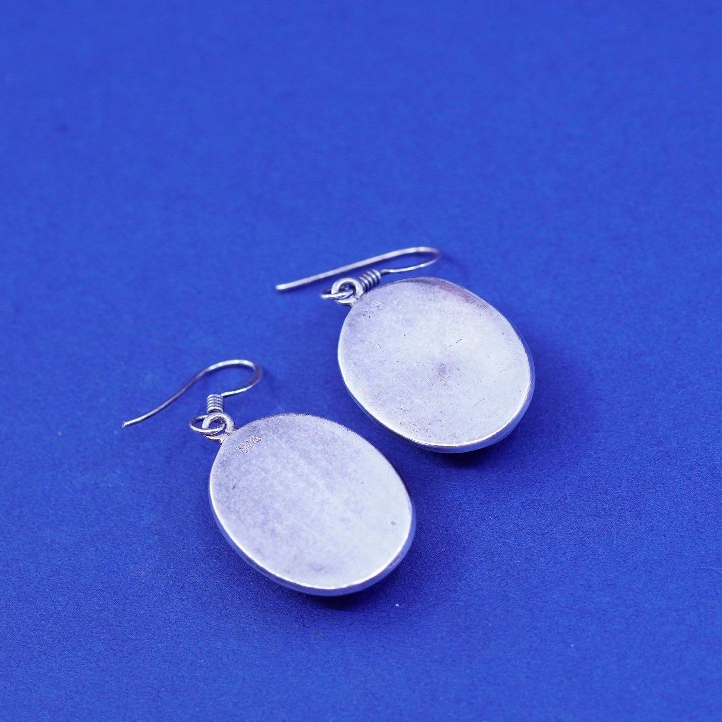 Vintage Sterling 926 silver handmade earrings with oval moonstone
