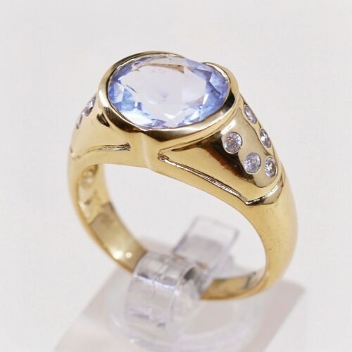 Sz 10.5, Vtg Vermeil Gold Sterling silver Statement ring, 925 W/ Topaz N Cz