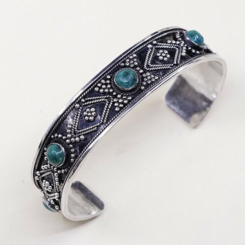 7", Vintage Puma Peru sterling silver cuff W/ turquoise N Bali Details
