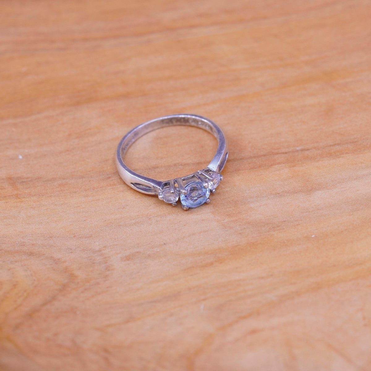Size 7, vintage sterling 925 silver handmade ring with blue topaz