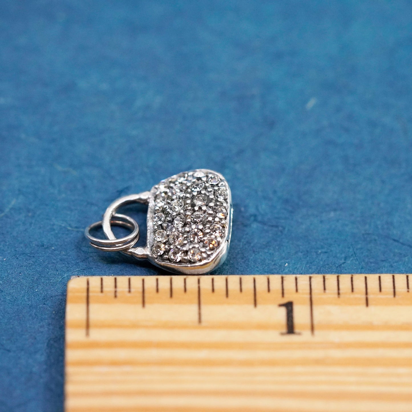 Vintage Sterling silver handmade pendant, 925 handbag charm with cluster Cz