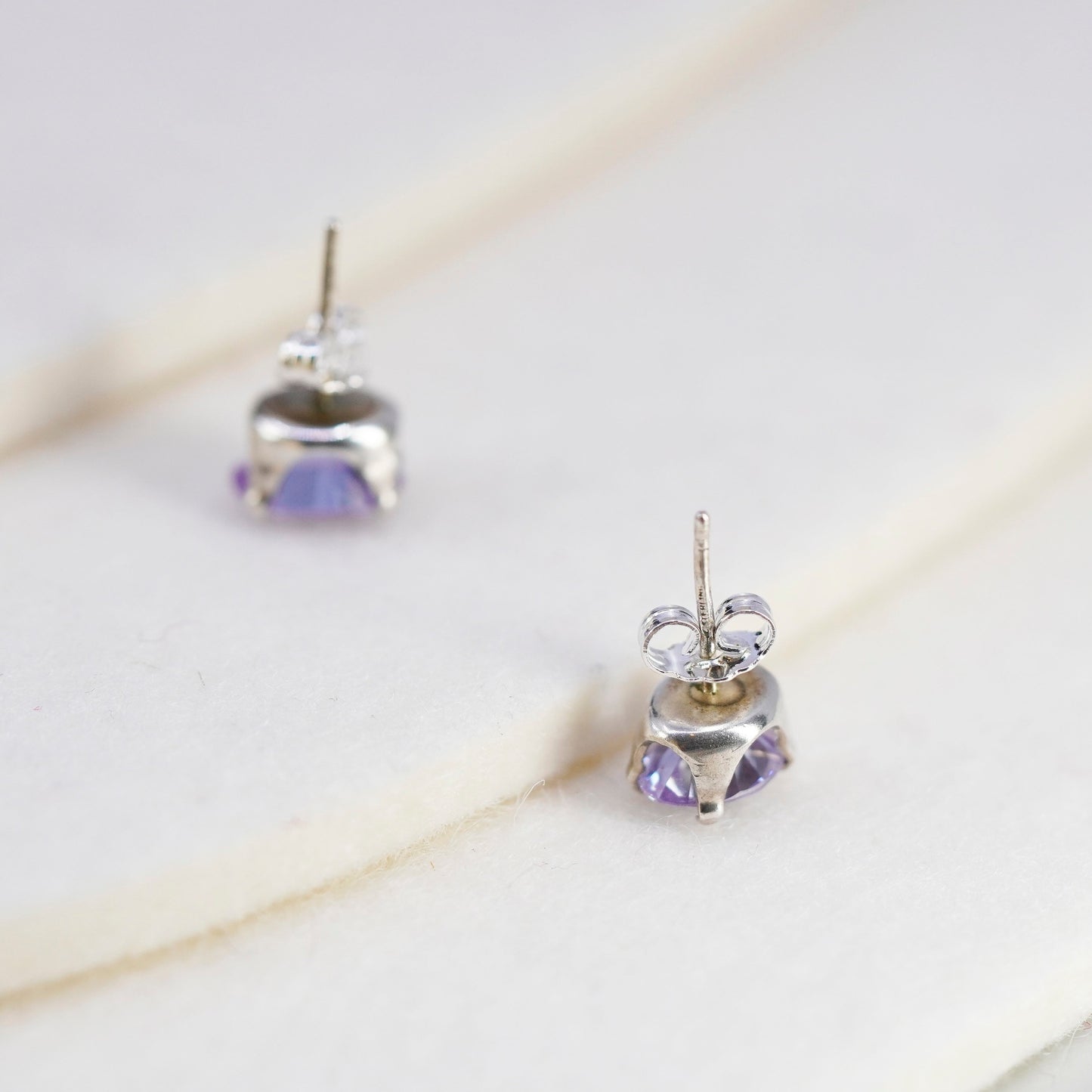 Vintage Sterling 925 silver handmade earrings, studs with amethyst