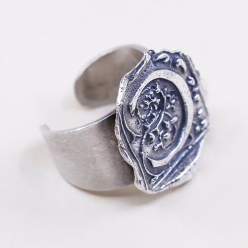 Sz Adjustable, Vtg Magics Sterling 925 Silver handmade Wax Seal Initial “C” Ring