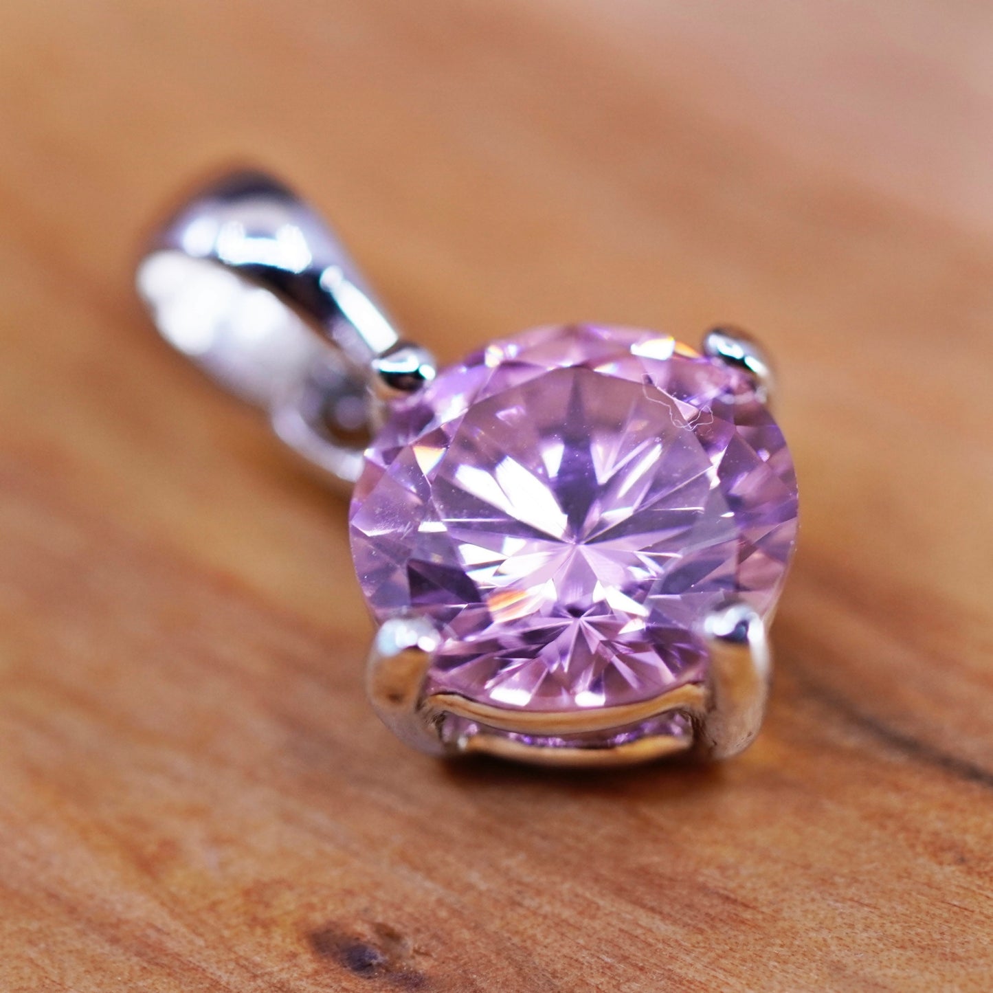 Vintage Sterling 925 silver handmade pendant with pink crystal