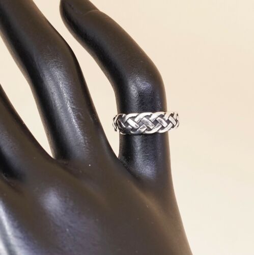 Size 2.75, Vtg Sterling Silver handmade open end Ring. 925 Band W/ Woven Texture