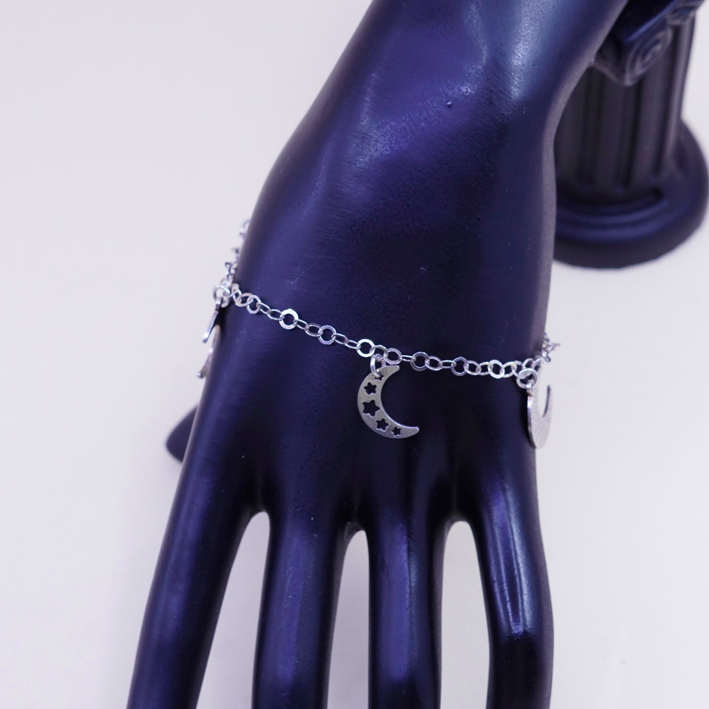 7.25”, Italy sterling silver handmade bracelet, 925 circle chain moon charms