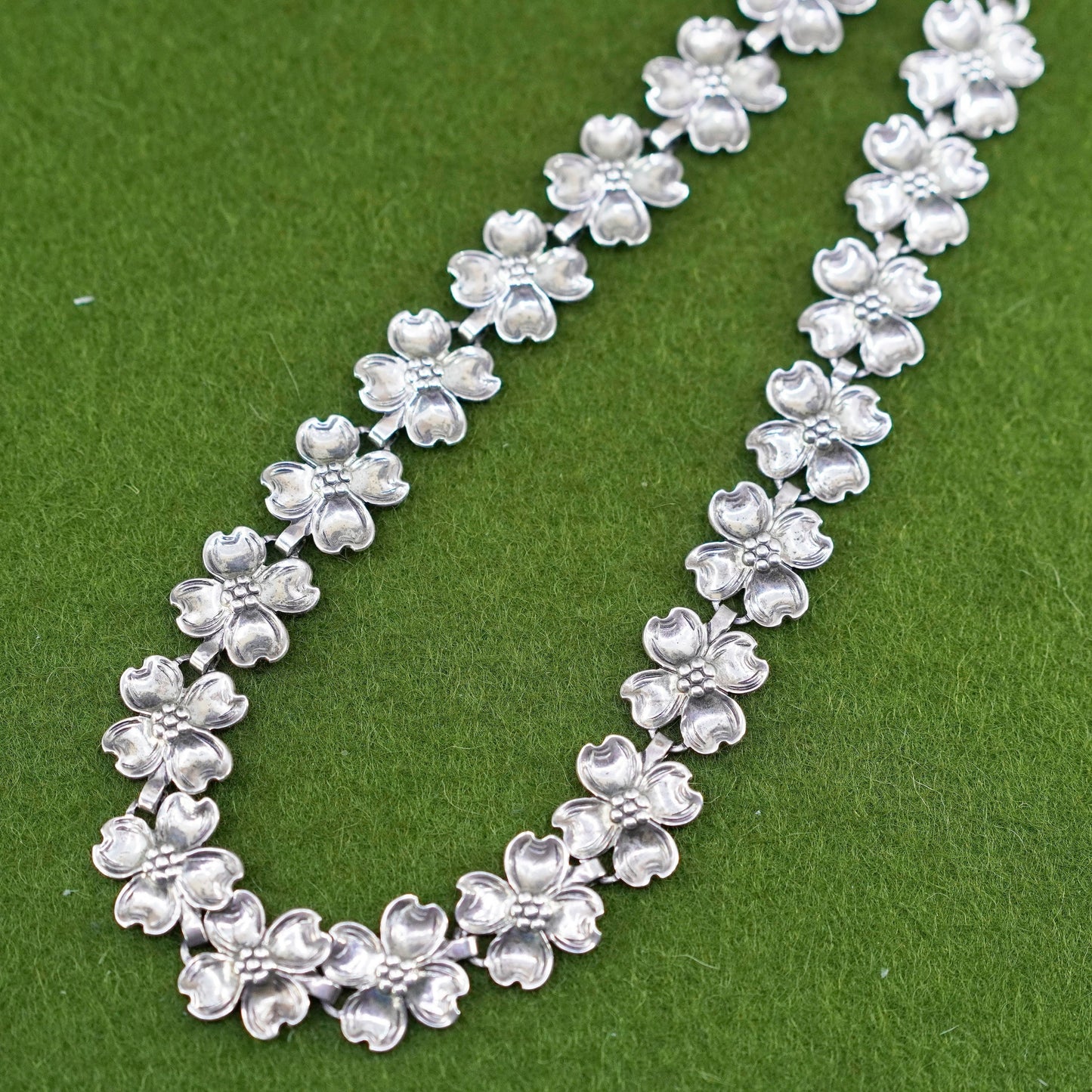 12+4”, sterling 925 silver necklace, dogwood flower link chain choker collar