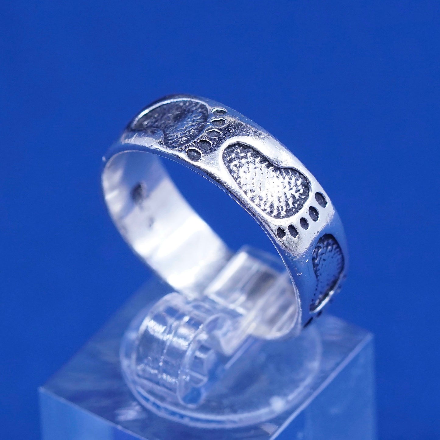 Size 9, vintage sterling silver handmade ring, 925 band with footprint