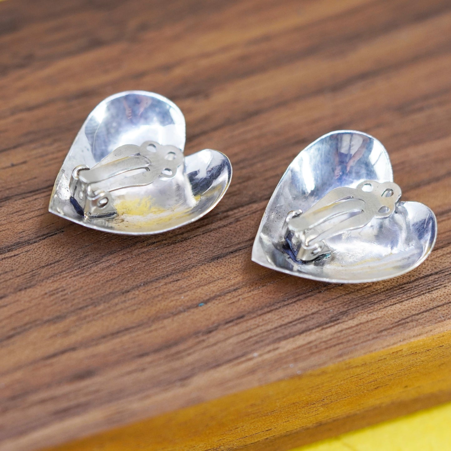 Native American Sterling silver handmade clip on, 925 heart earrings