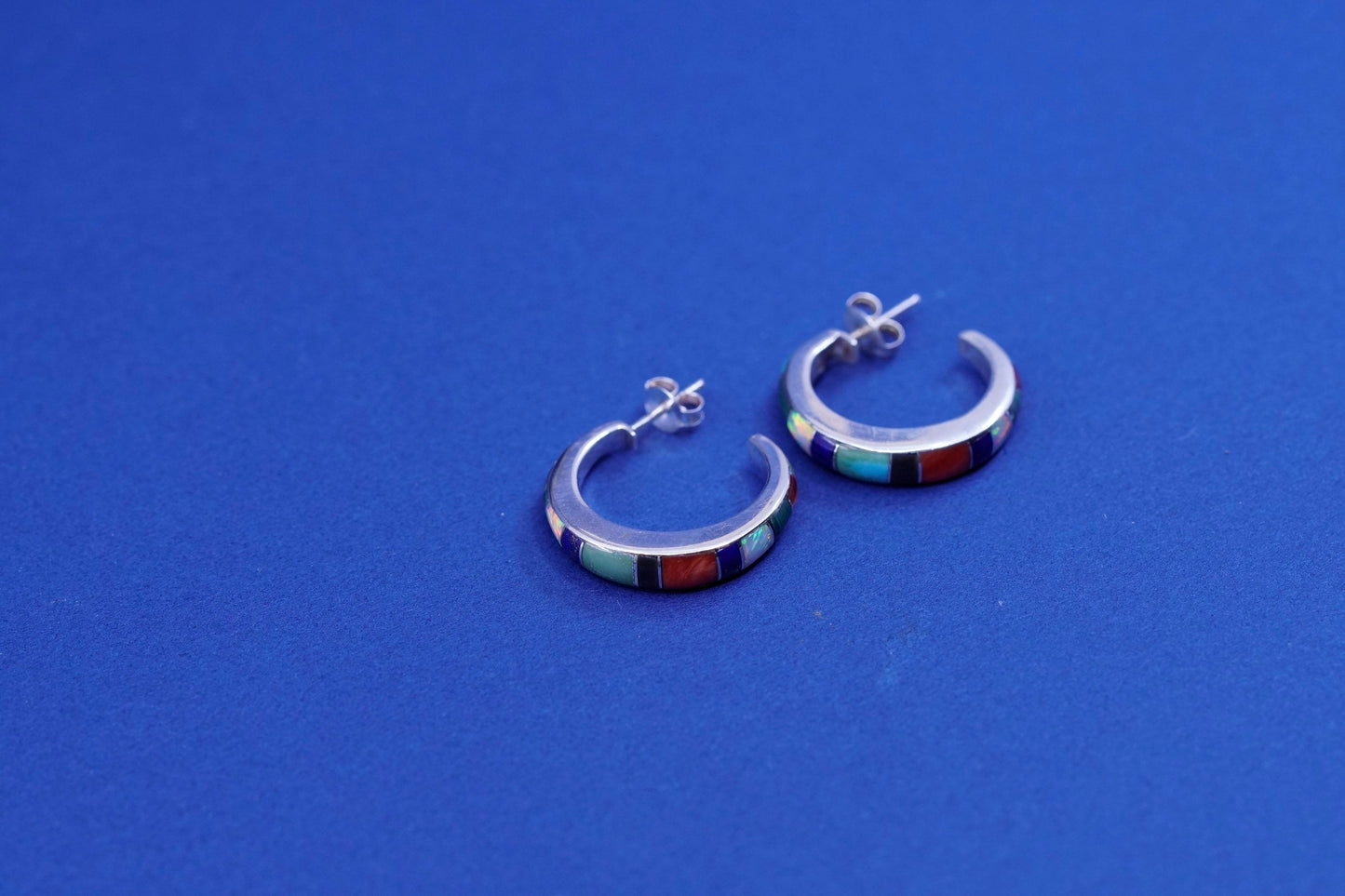 Native American Richard Begay Sterling 925 silver hoop earrings, huggie studs