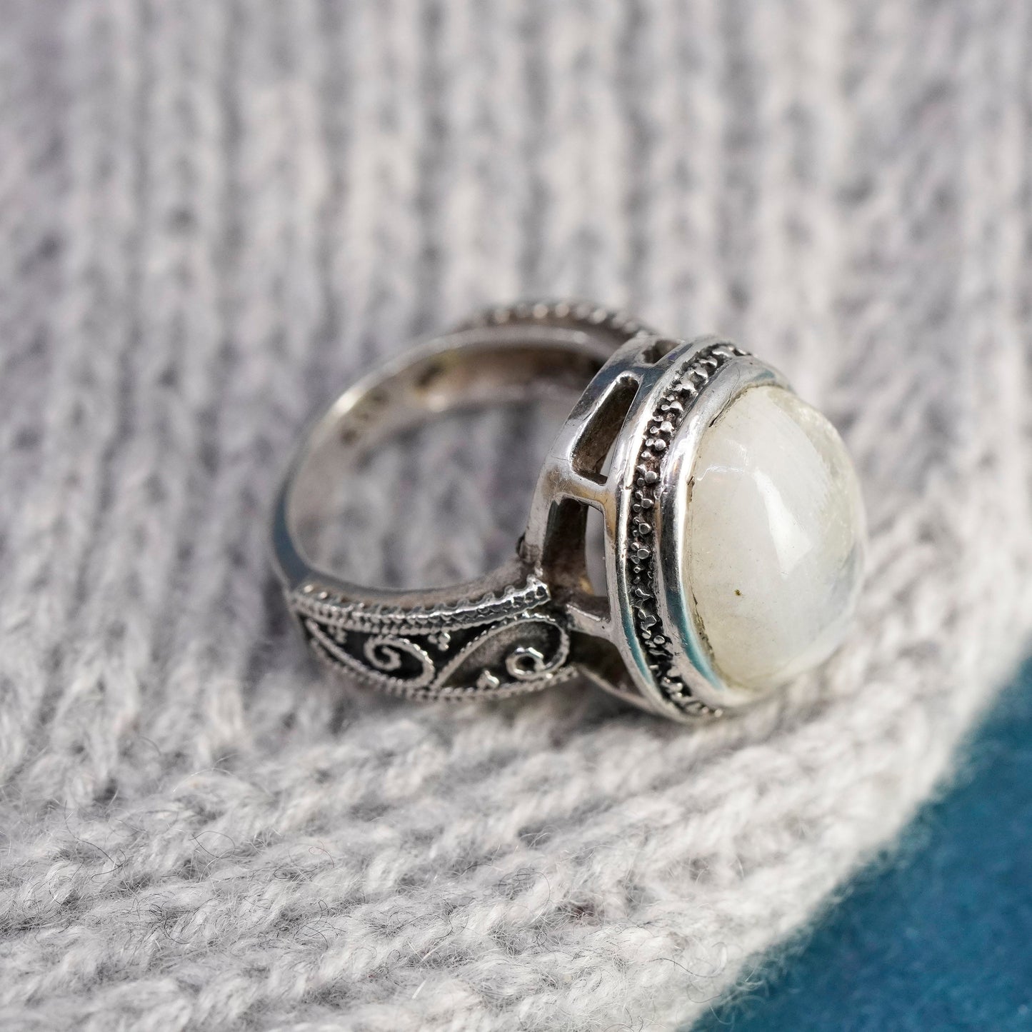 Size 7, vintage Sterling silver handmade ring, 925 band with moonstone