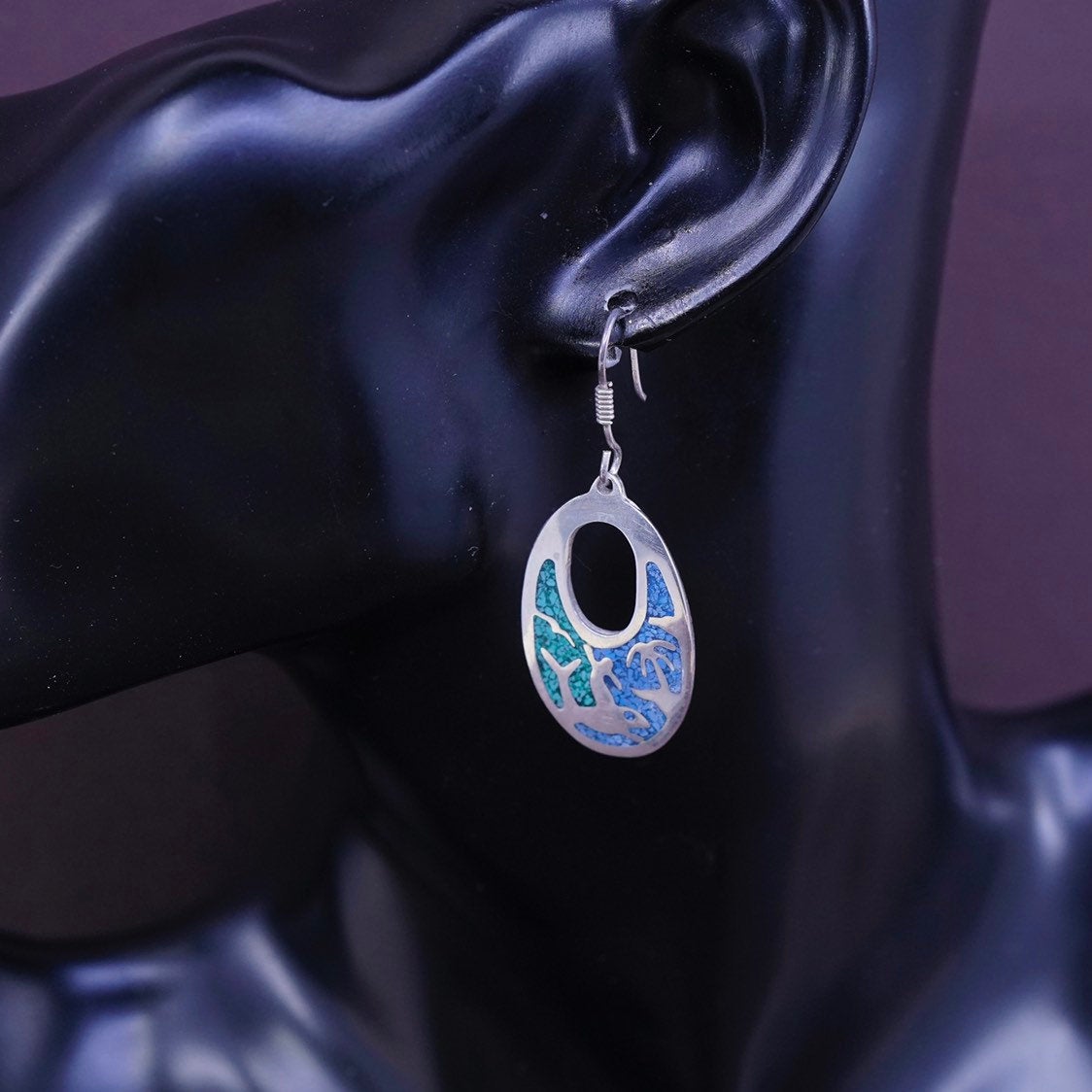 vtg Sterling silver handmade earrings, Mexico 925 with turquoise, 925 TL-110