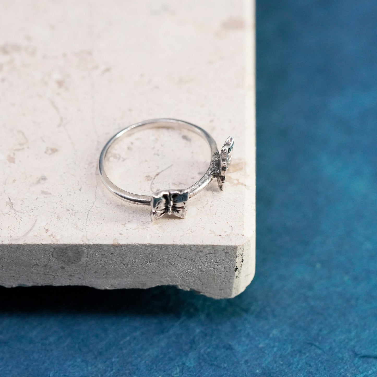 Size 8, vintage sterling silver handmade ring, 925 butterfly stackable band