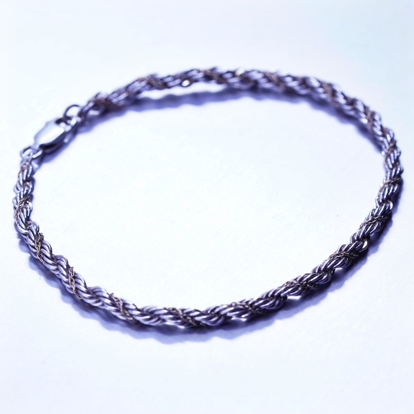 7”, 3mm, Sterling 925 silver handmade rope bracelet with 14K circle chain