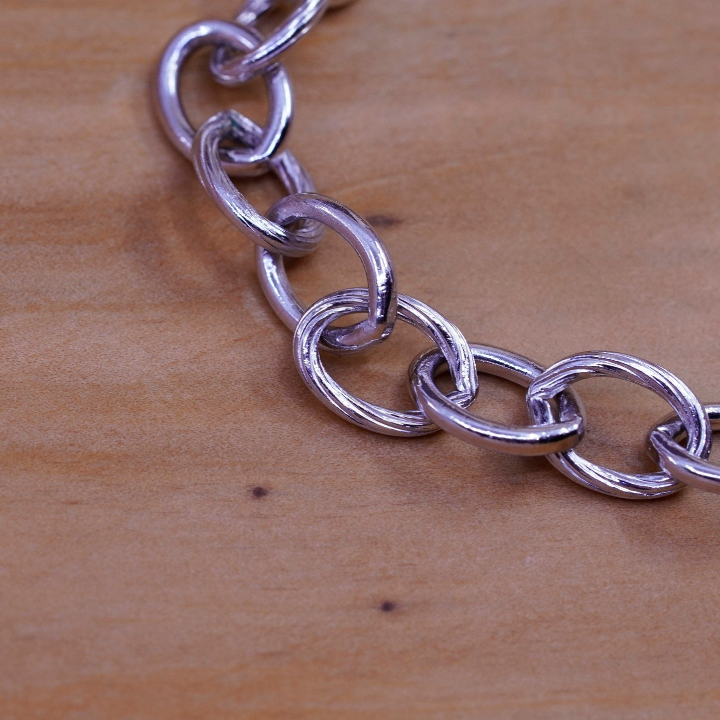 7.25”, Sterling silver charm bracelet, 925 bold circle chain heart tag charm