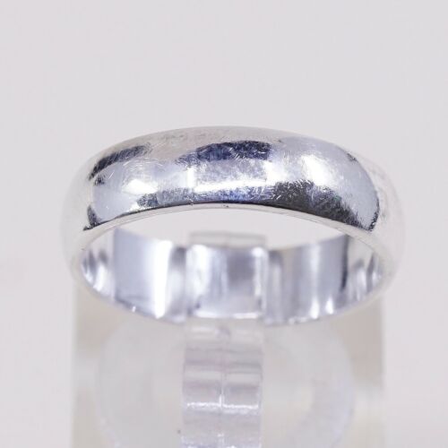 Sz 7.25, Vtg Sterling Silver Handmade Wedding Ring, Mexico 925 Band