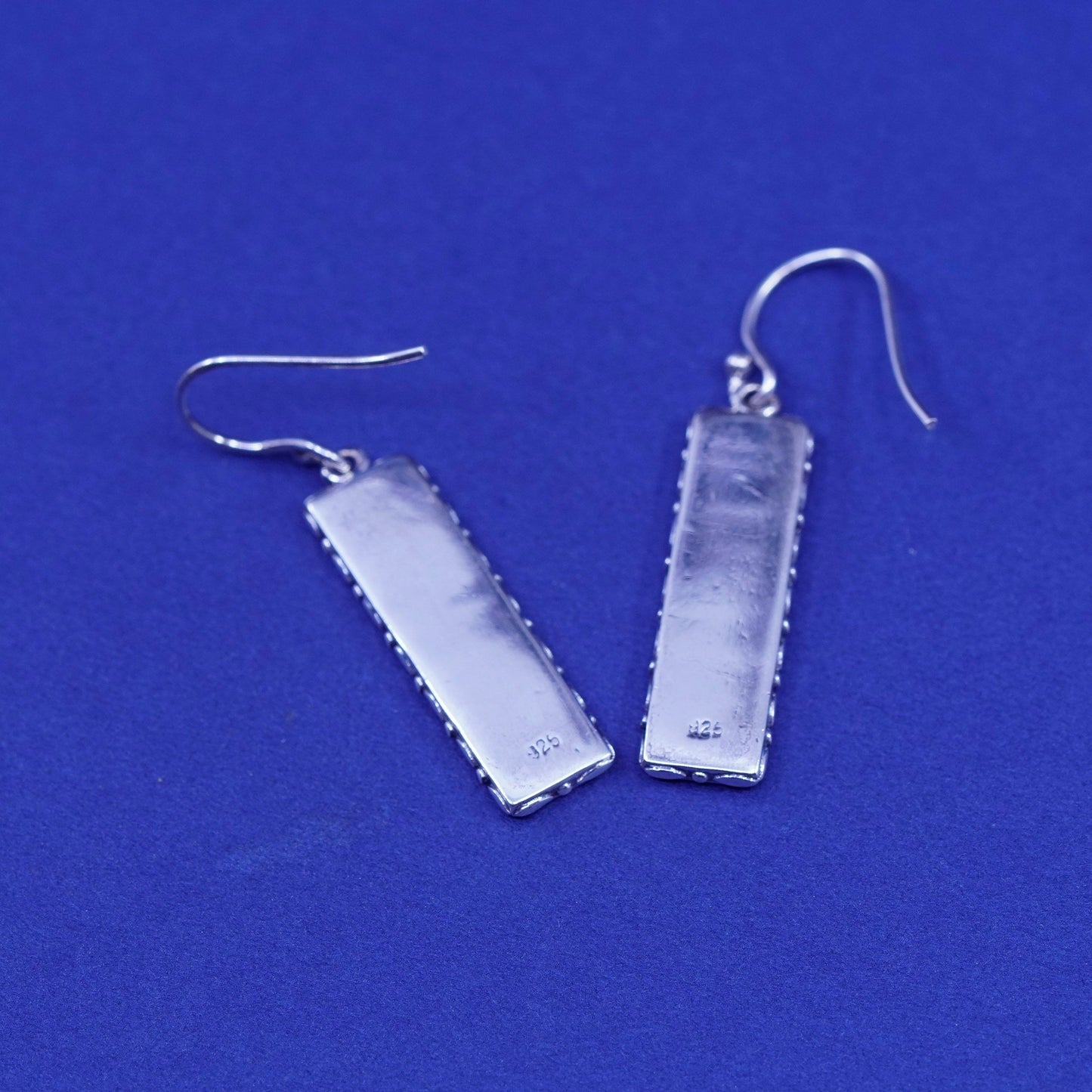 Vintage sterling 925 silver handmade earrings with long obsidian