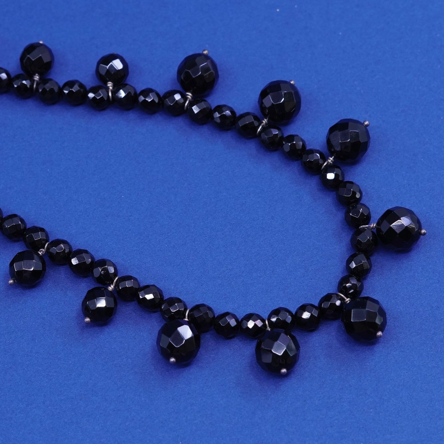 16”, vintage Sterling 925 silver handmade necklace with obsidian bead