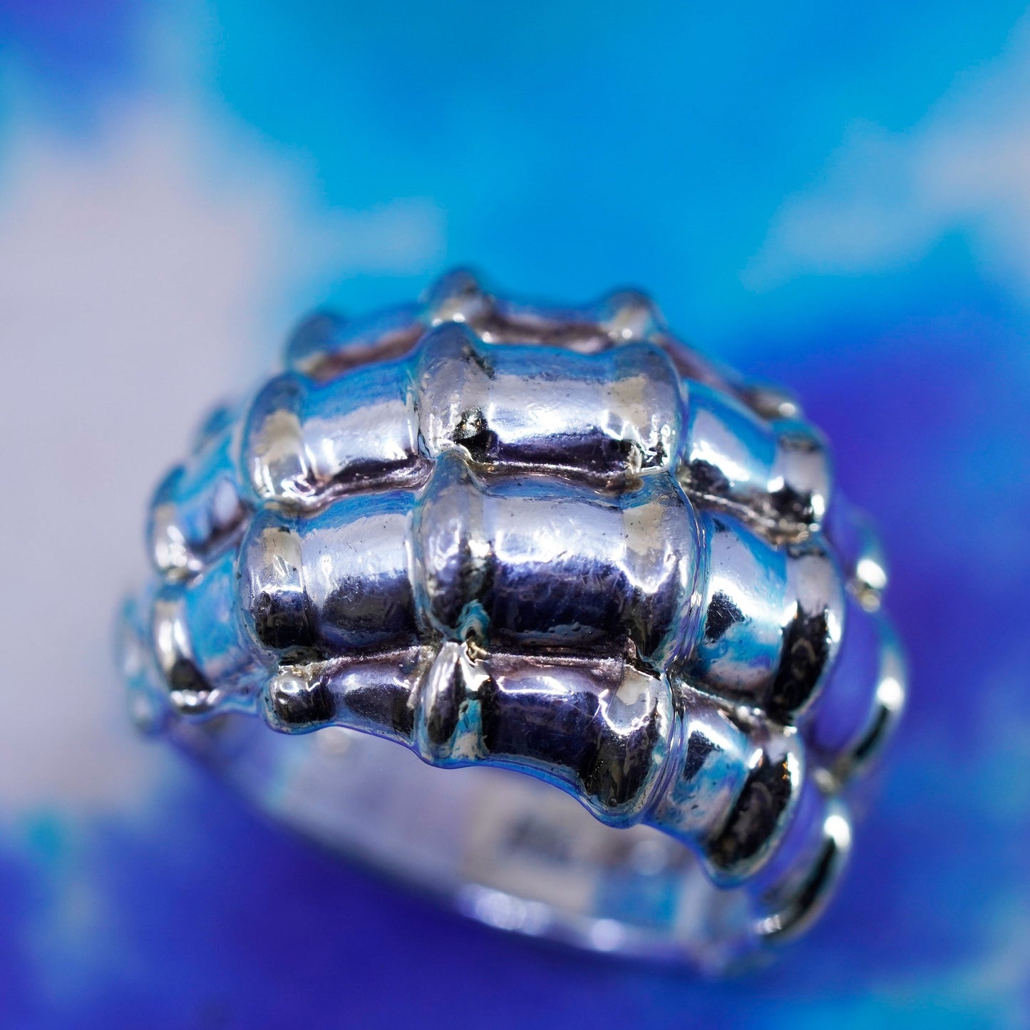Size 6, minimalist Sterling silver handmade ribbed ring, 925 statement band