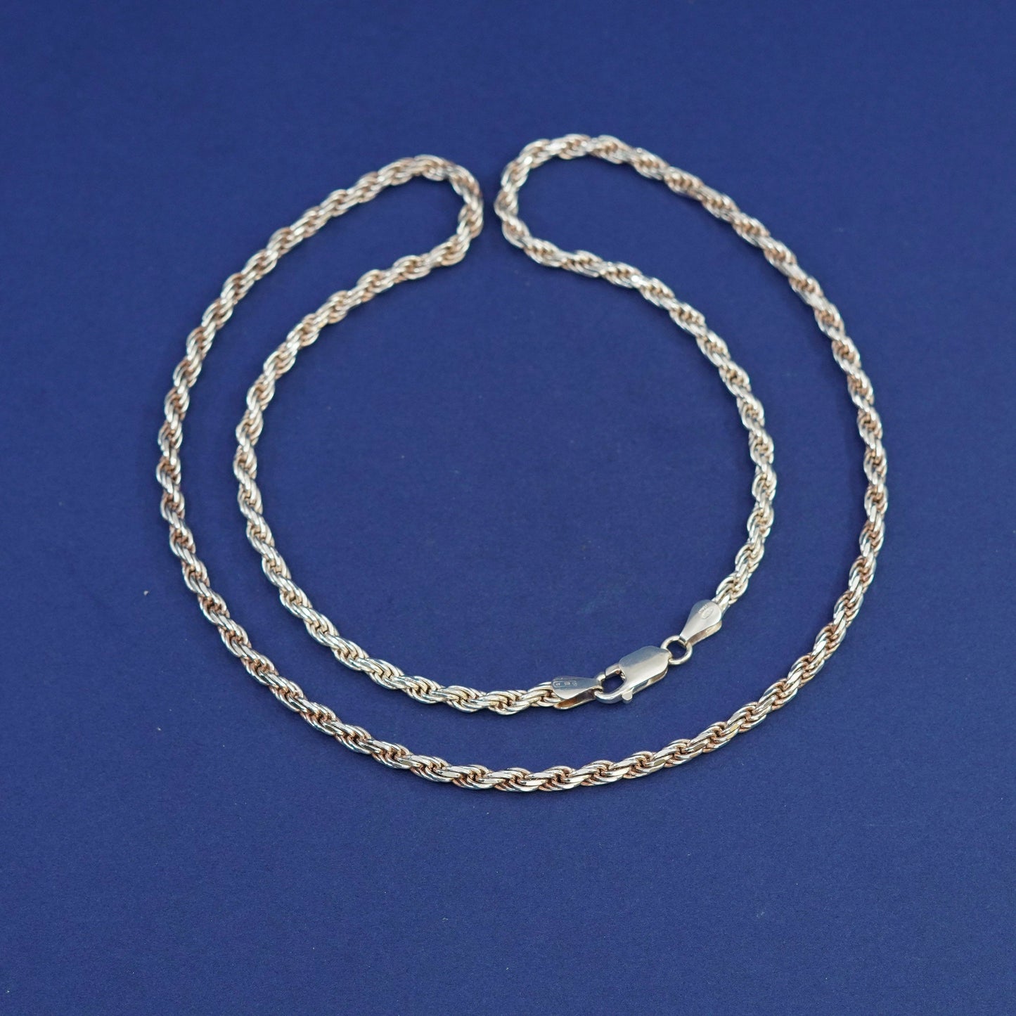 24”, 4mm, vintage Sterling silver handmade necklace, 925 diamond cut rope chain