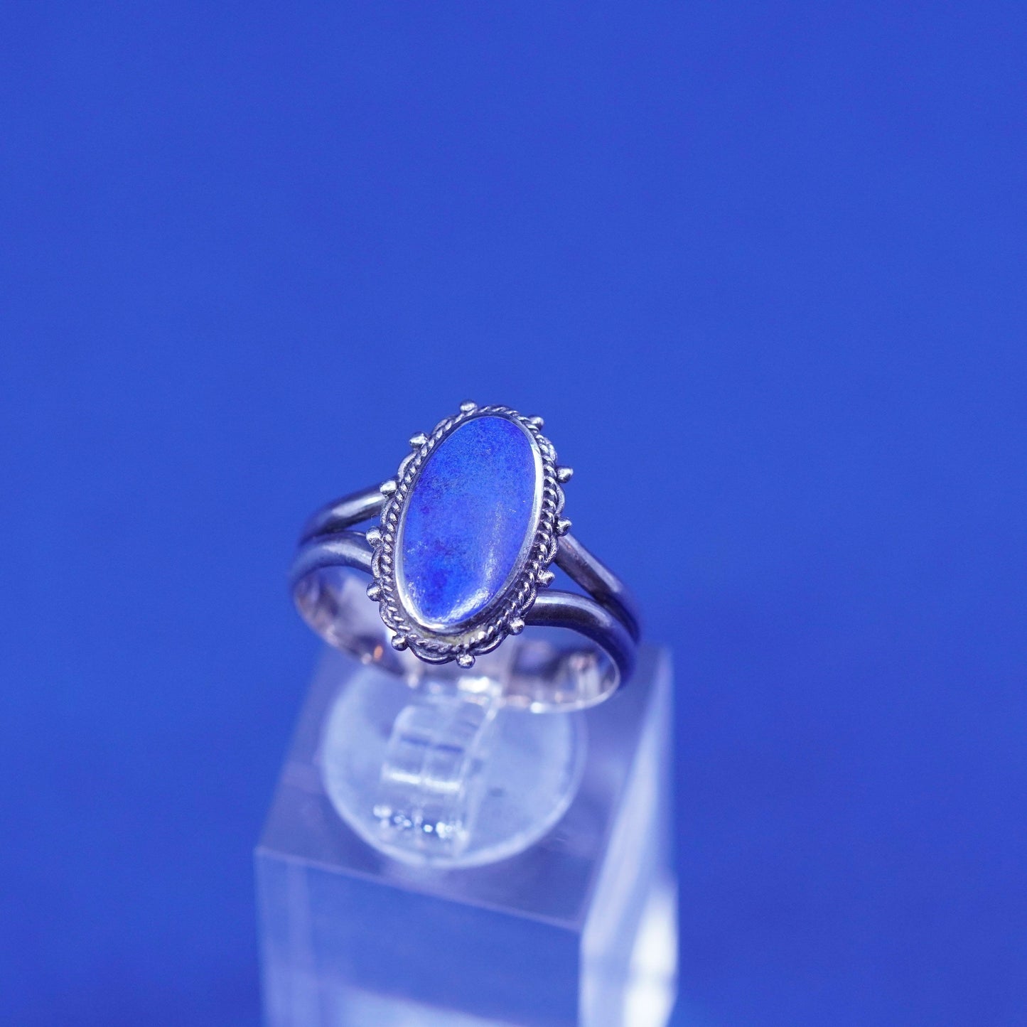 Size 8.5, Vintage Boma sterling silver handmade ring with Lapis lazuli N beads