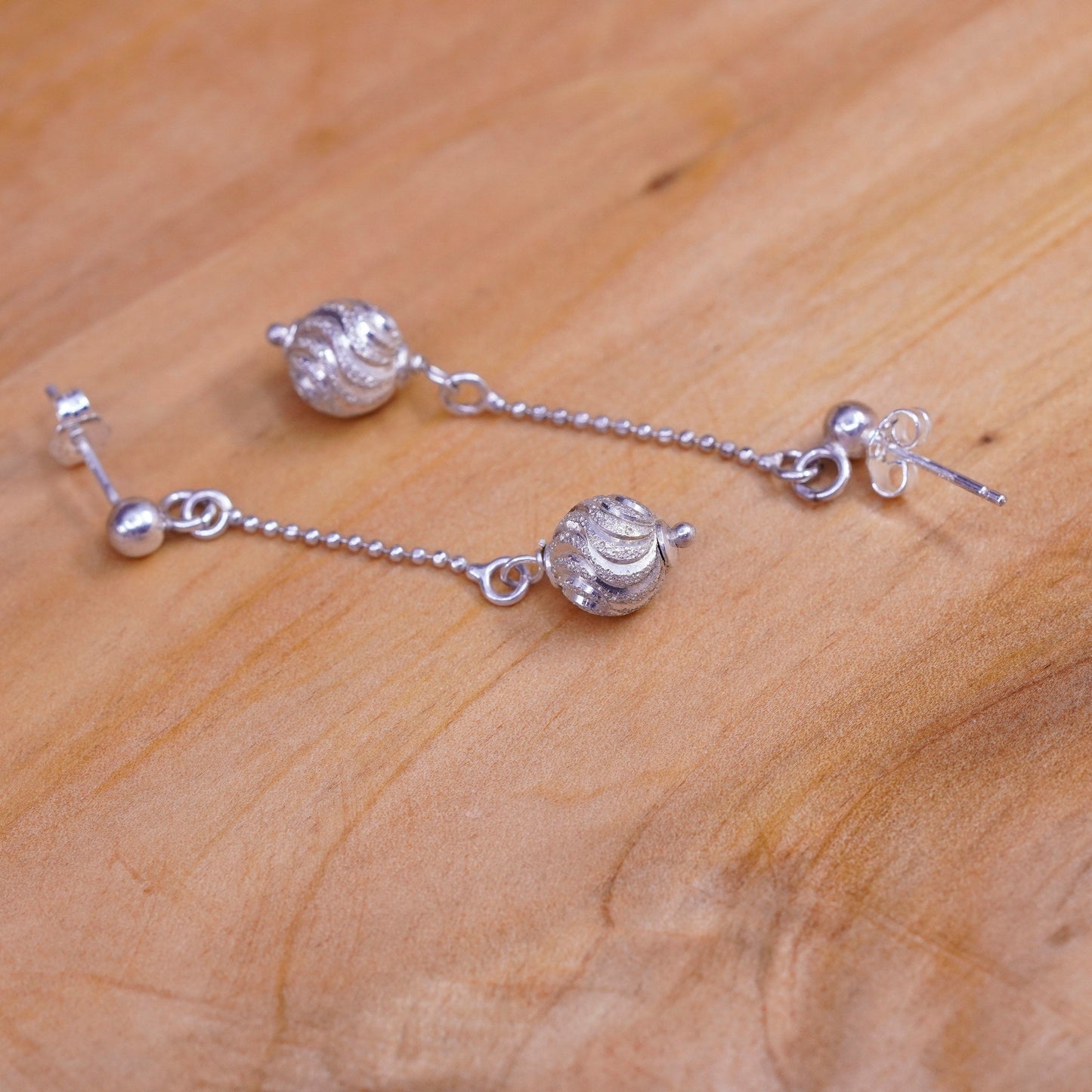 Vintage Italy Sterling silver Handmade earrings, 925 chain with bead dangles