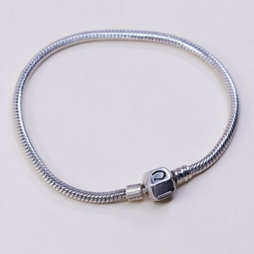 7.25”, 3mm, Vtg Sterling Silver Charm bracelet, Italy snake chain, Stamped 925