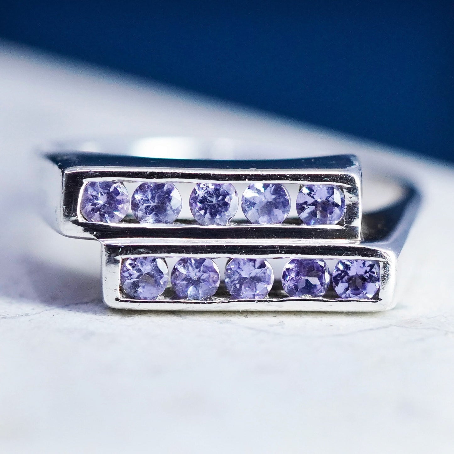 Size 10, vintage Sterling silver handmade ring, 925 band with amethyst